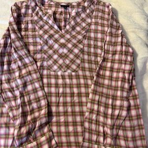 Talbots Pink and Yellow Plaid Blouse